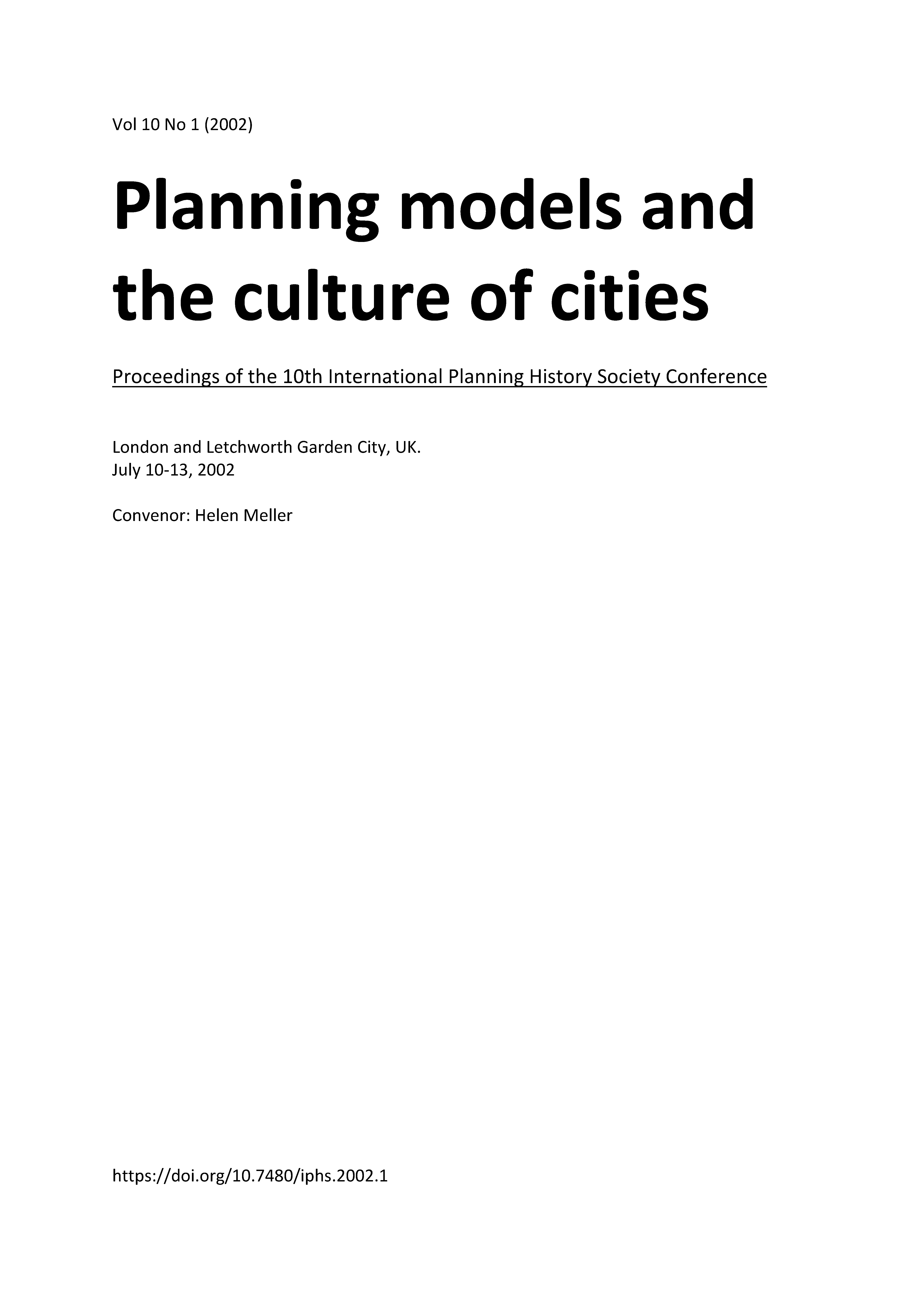 					View Vol. 10 No. 1 (2002): Planning models and the culture of cities
				
