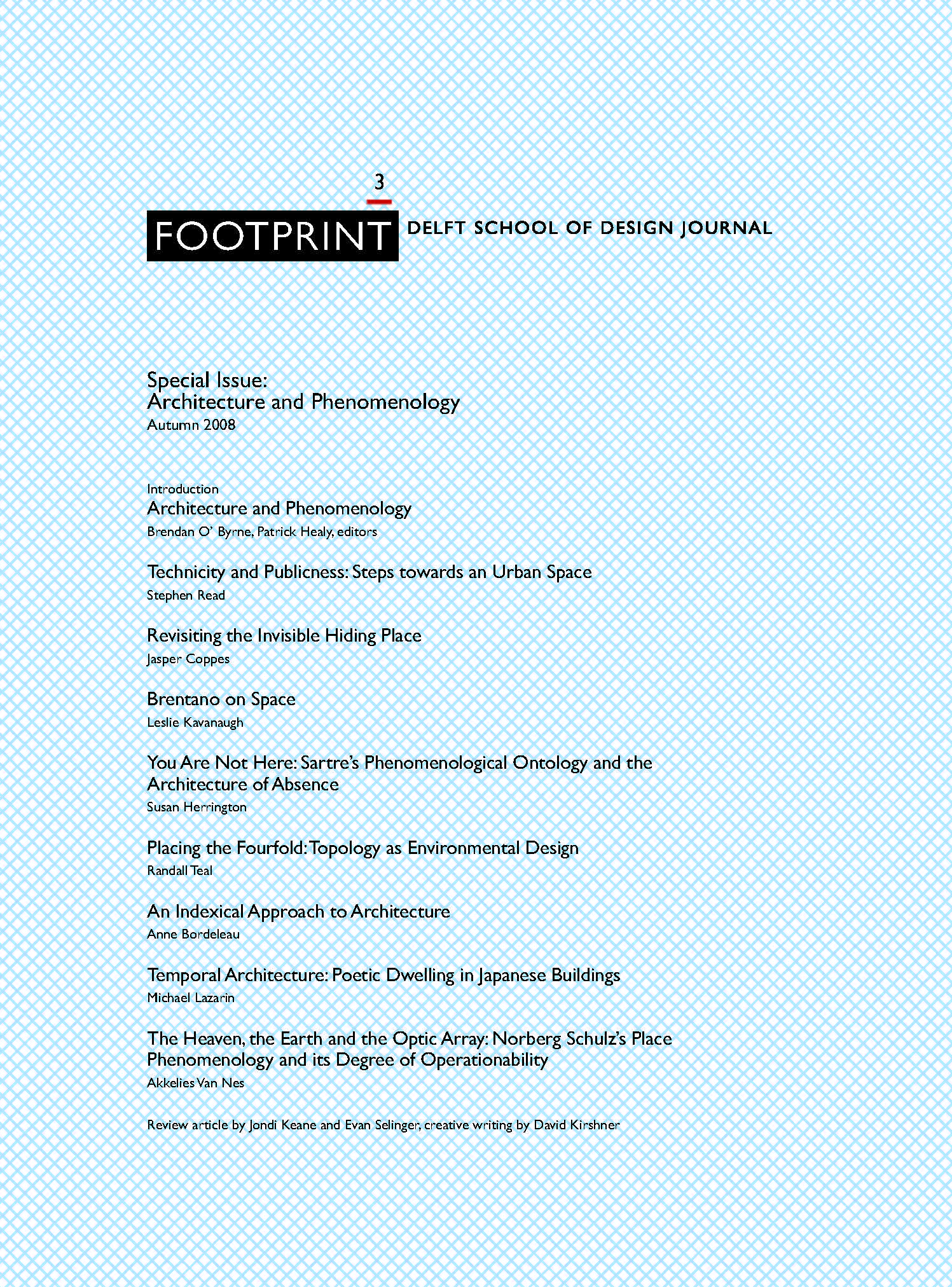 					View Issue # 3 | Special issue | Architecture and Phenomenology
				