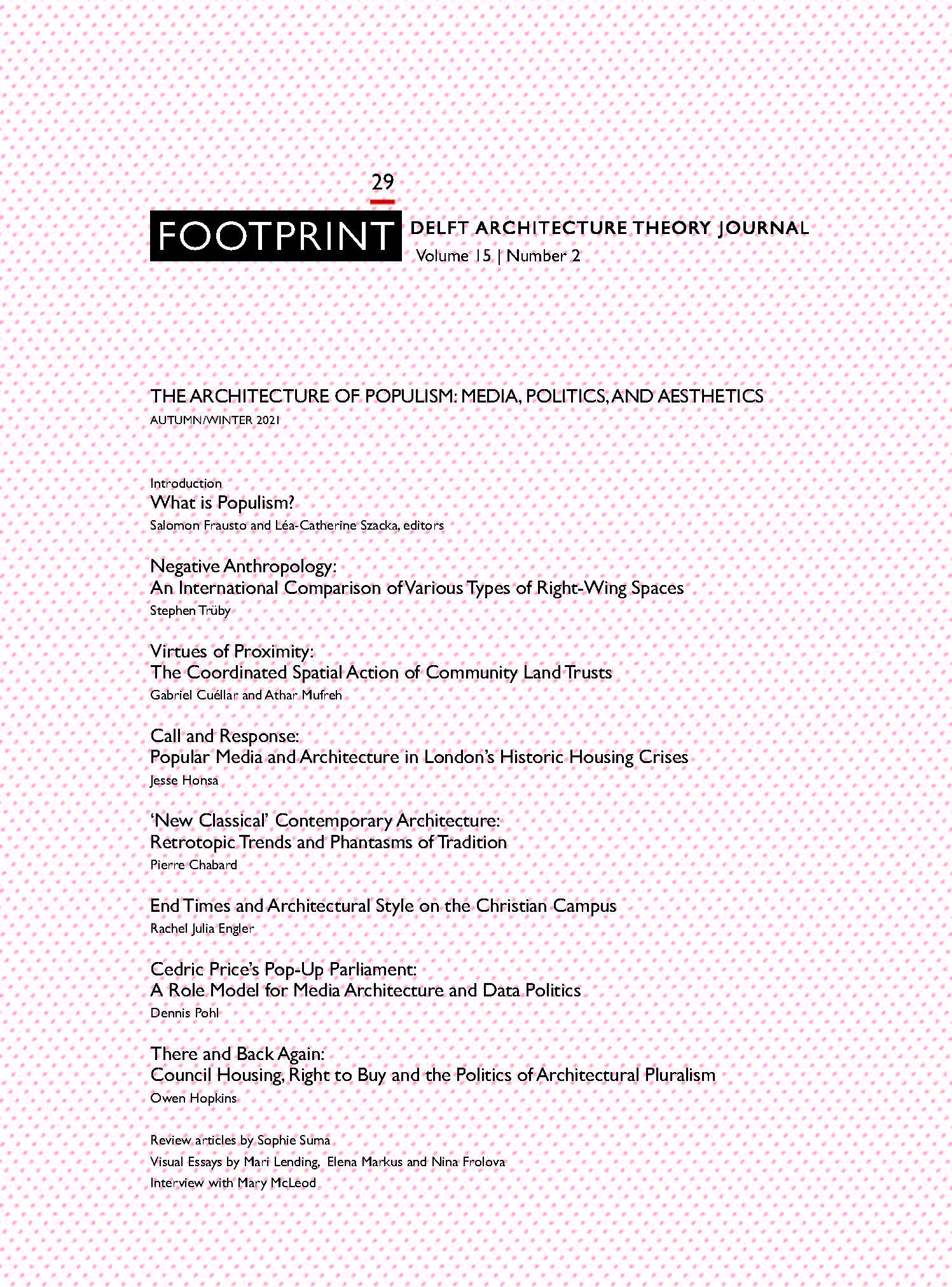 					View Vol. 15 No. 2 (2021): Issue # 29 | Autumn/ Winter 2021 |The Architecture of Populism: Media, Politics and Aesthetics
				